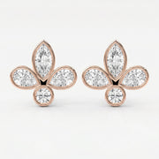 Marquise & Pear Cut Diamond Flower Stud Fashion Earrings, view 5