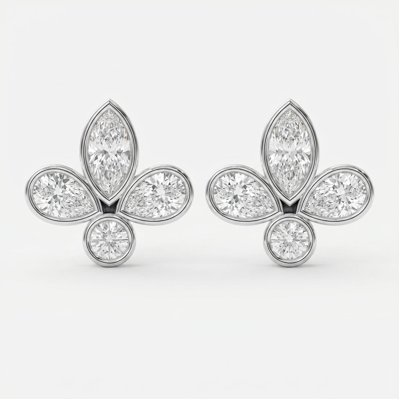 Marquise & Pear Cut Diamond Flower Stud Fashion Earrings, view 6
