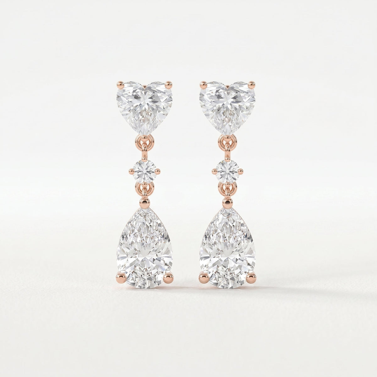 Romantic Heart & Pear Cut Diamond Drop Dangle Earring, view 6