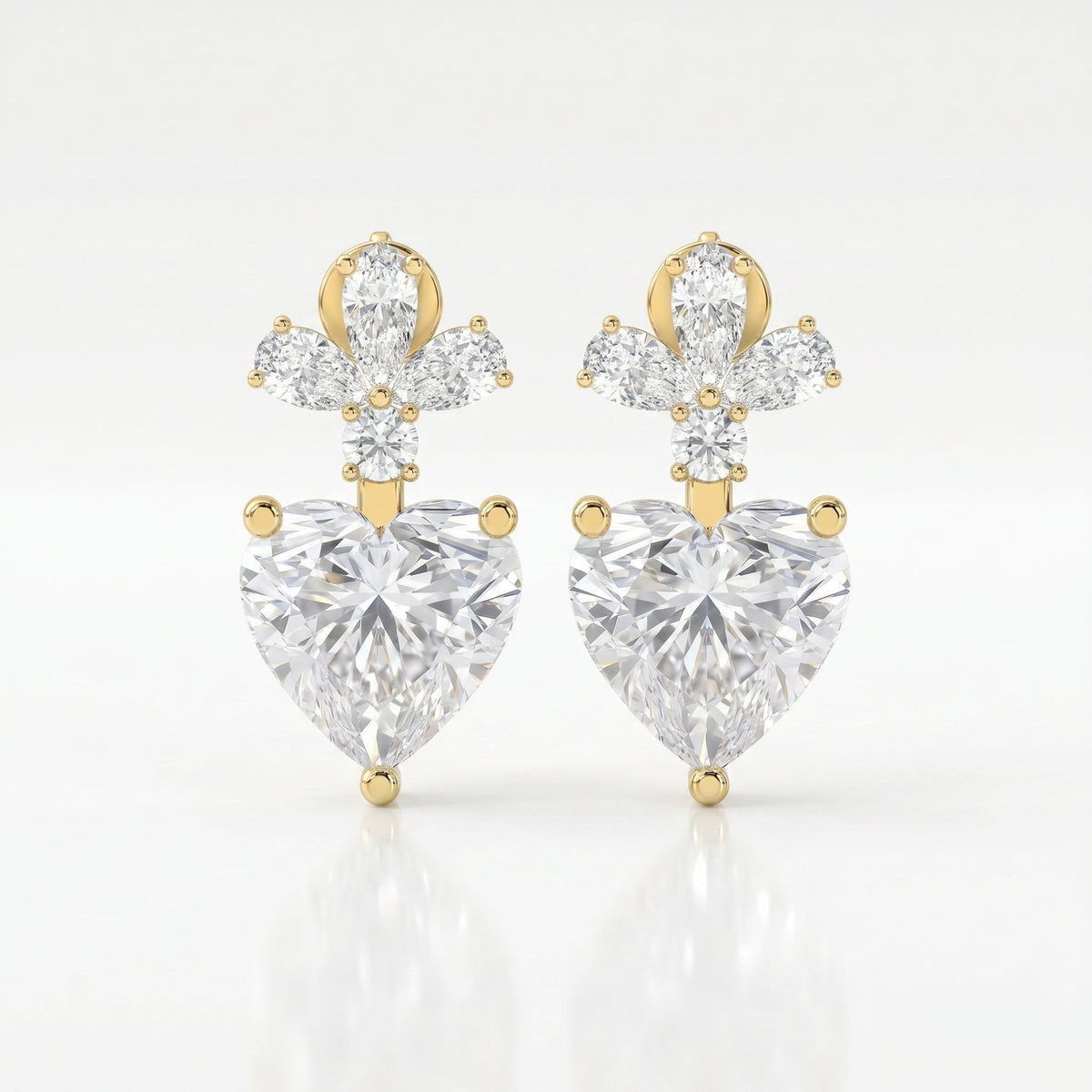 Floral Cluster Heart Diamond Drop Earring, view 1
