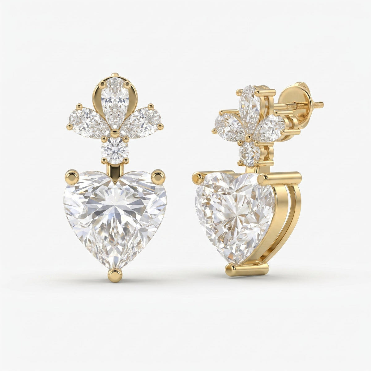 Floral Cluster Heart Diamond Drop Earring, view 5