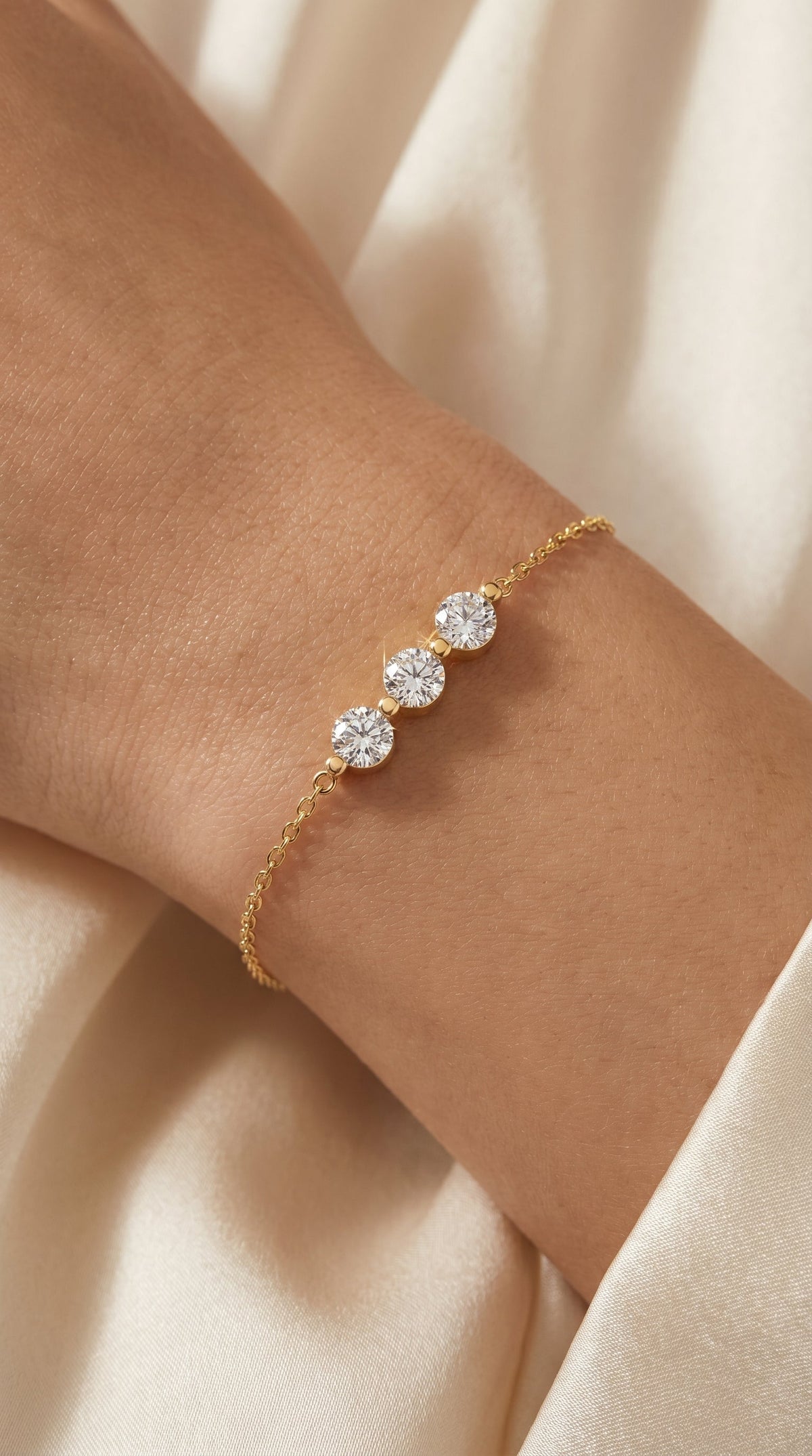 Round Diamond Timeless Trinity Bezel Set Chain Bracelet, view 2