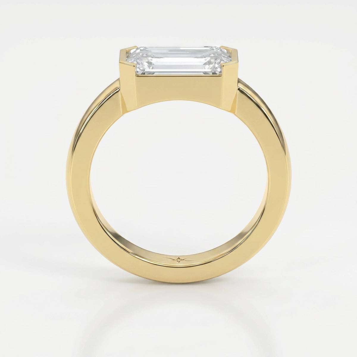 Bar Channel Setting Emerald Shape Diamond Solitaire Ring, view 5