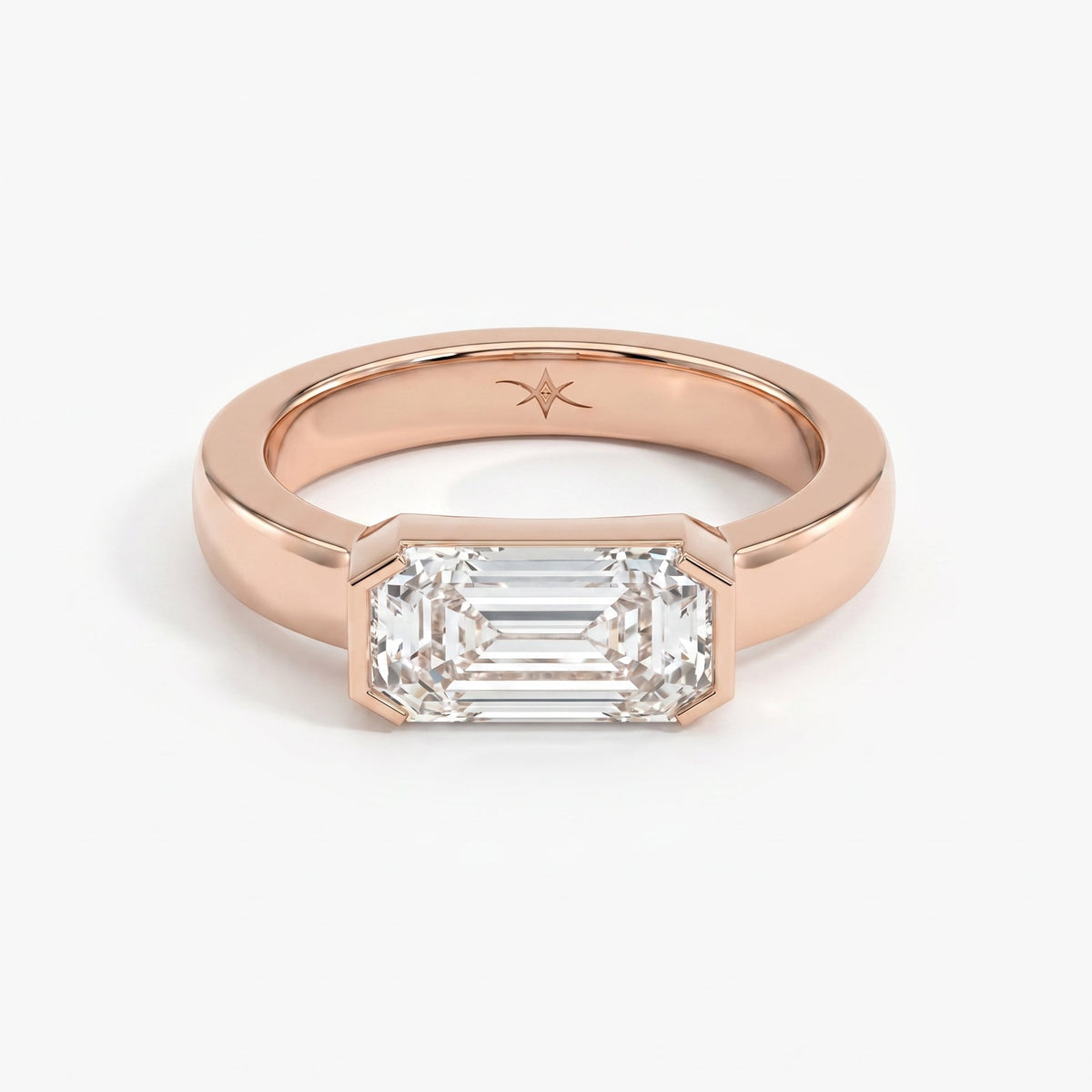 Bar Channel Setting Emerald Shape Diamond Solitaire Ring, view 7