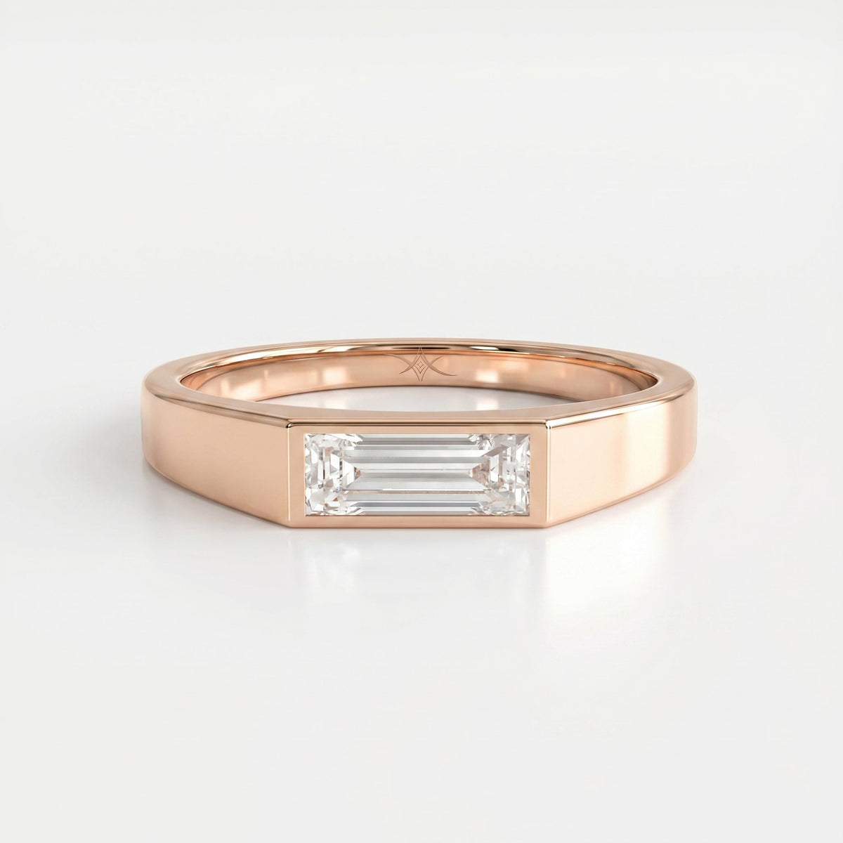 Bar Channel Setting Baguette Shape Diamond Solitaire Ring, view 6