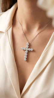 Round Diamond Cross Pendant Necklace, view 2