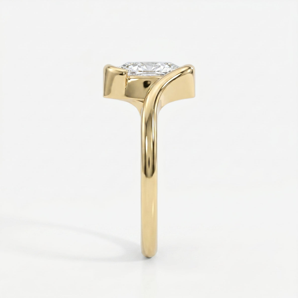 Modern Twist Bypass Design Oval Diamond Solitaire Ring, view 4