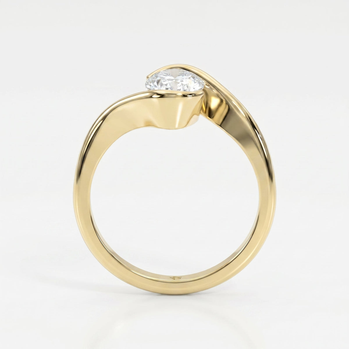 Modern Twist Bypass Design Oval Diamond Solitaire Ring, view 5