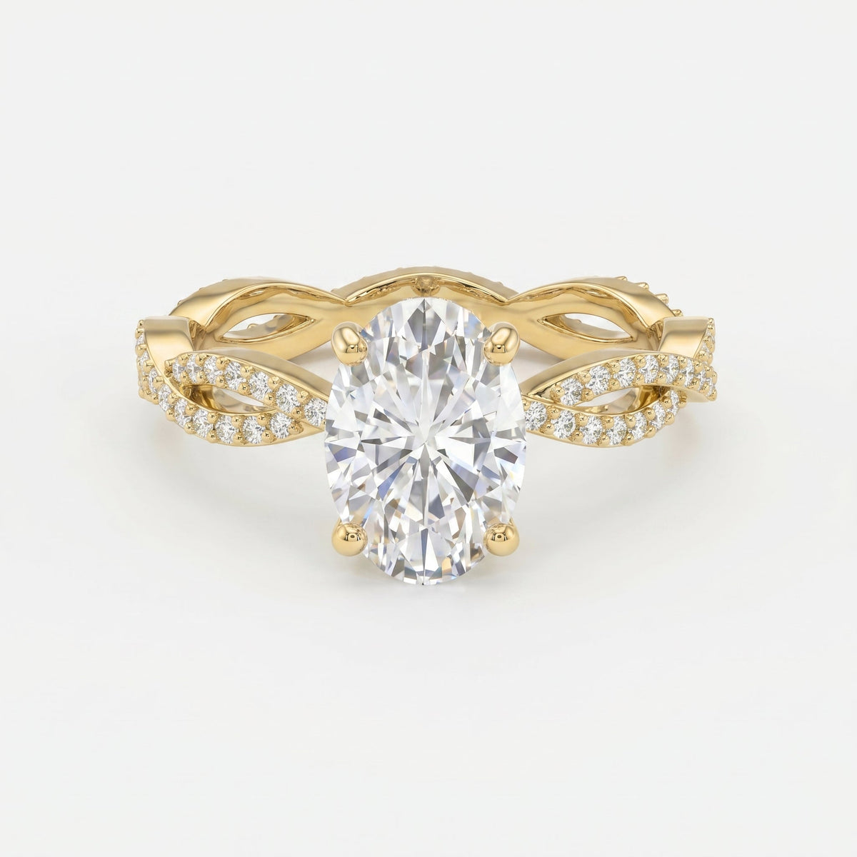 Elegant Oval Cut Diamond with Twisted Pave Engagement Ring, view 1