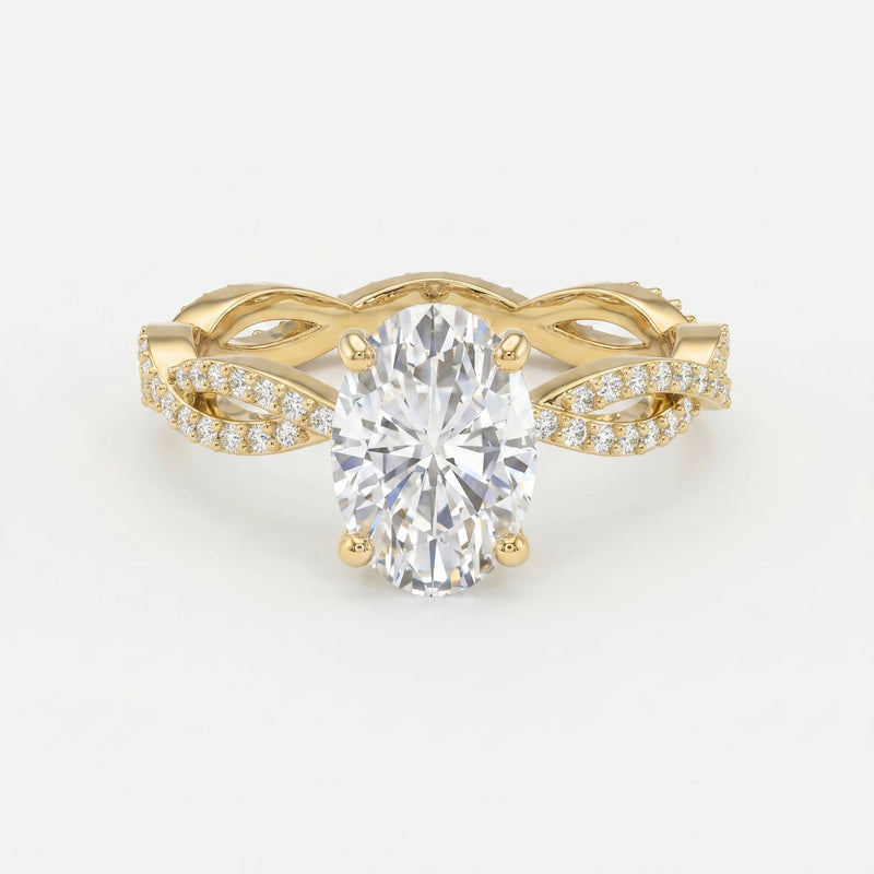 Elegant Oval Cut Diamond with Twisted Pave Engagement Ring, view 1