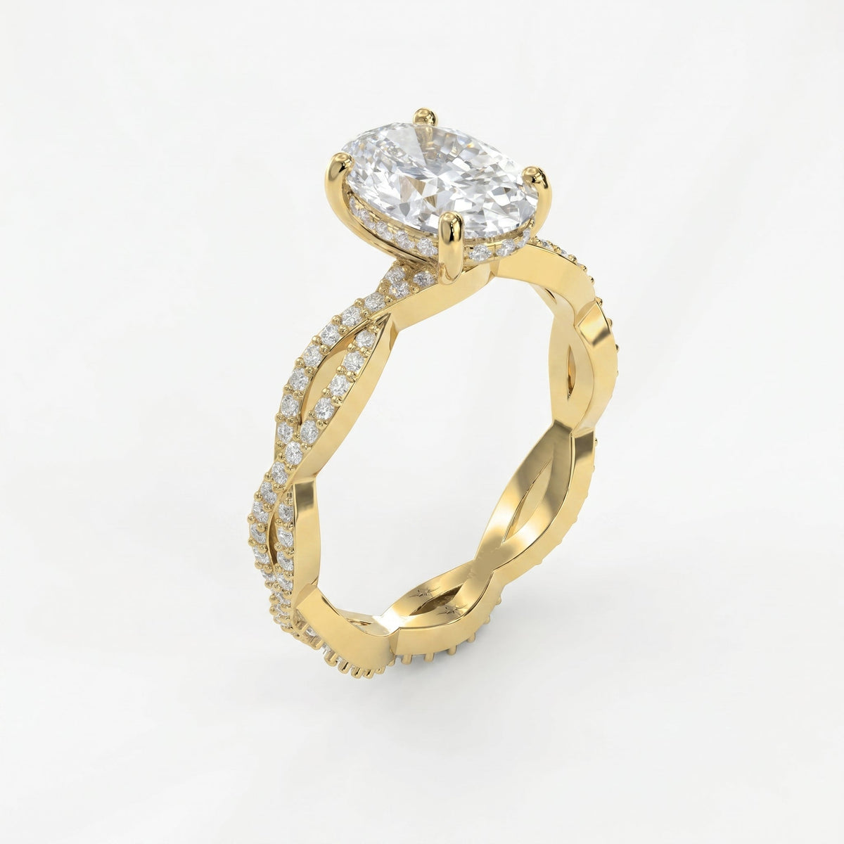 Elegant Oval Cut Diamond with Twisted Pave Engagement Ring, view 3