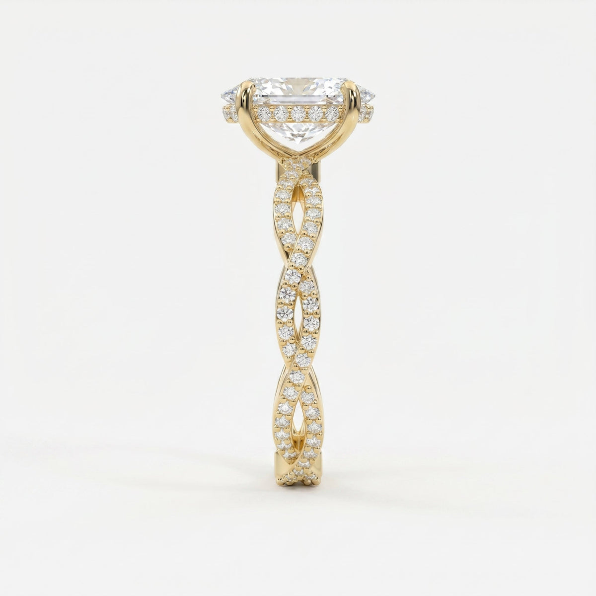 Elegant Oval Cut Diamond with Twisted Pave Engagement Ring, view 4