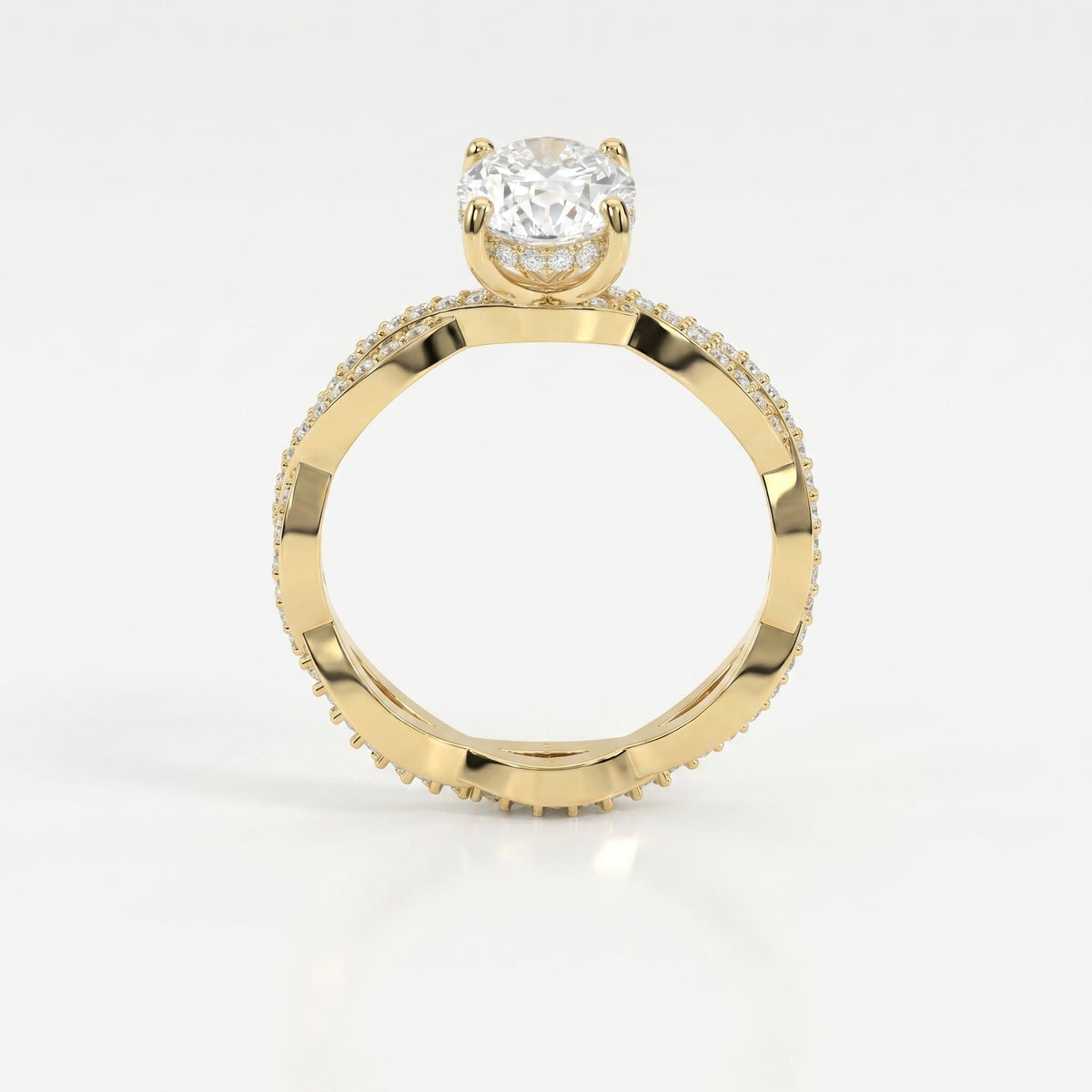 Elegant Oval Cut Diamond with Twisted Pave Engagement Ring, view 5