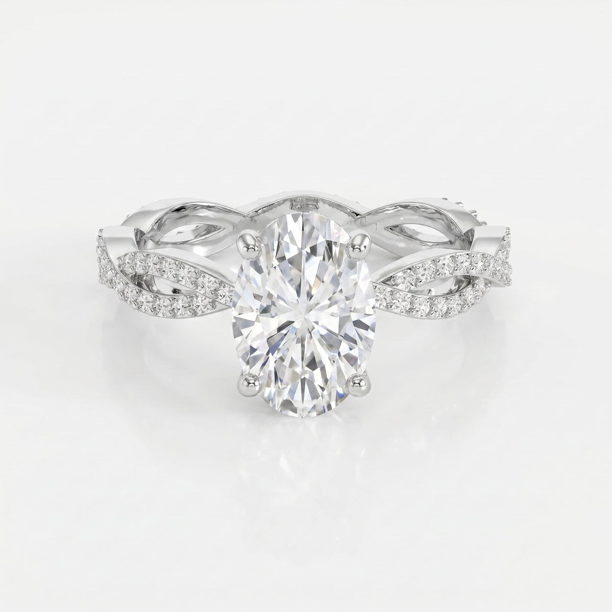 Elegant Oval Cut Diamond with Twisted Pave Engagement Ring, view 6