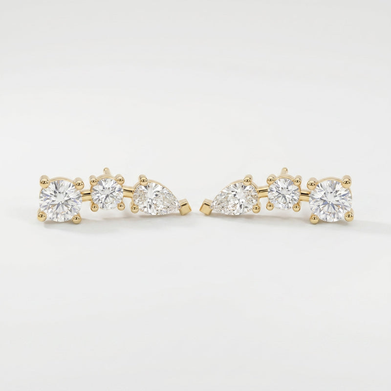 Pear & Round Diamond Cluster Design Fashion Earrings, view 1