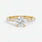 Elegant Round Prong Set Diamond Ring with Marquise Accents Side Stone Engagement Ring, view 1