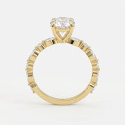 Elegant Round Prong Set Diamond Ring with Marquise Accents Side Stone Engagement Ring, view 5