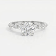 Elegant Round Prong Set Diamond Ring with Marquise Accents Side Stone Engagement Ring, view 6