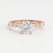 Elegant Round Prong Set Diamond Ring with Marquise Accents Side Stone Engagement Ring, view 7