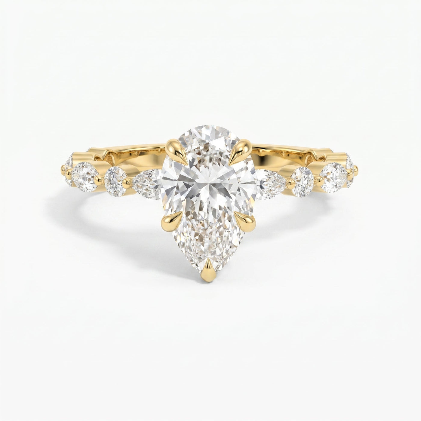 Elegant Pear Cut Diamond Side Stones Engagement Ring, view 1