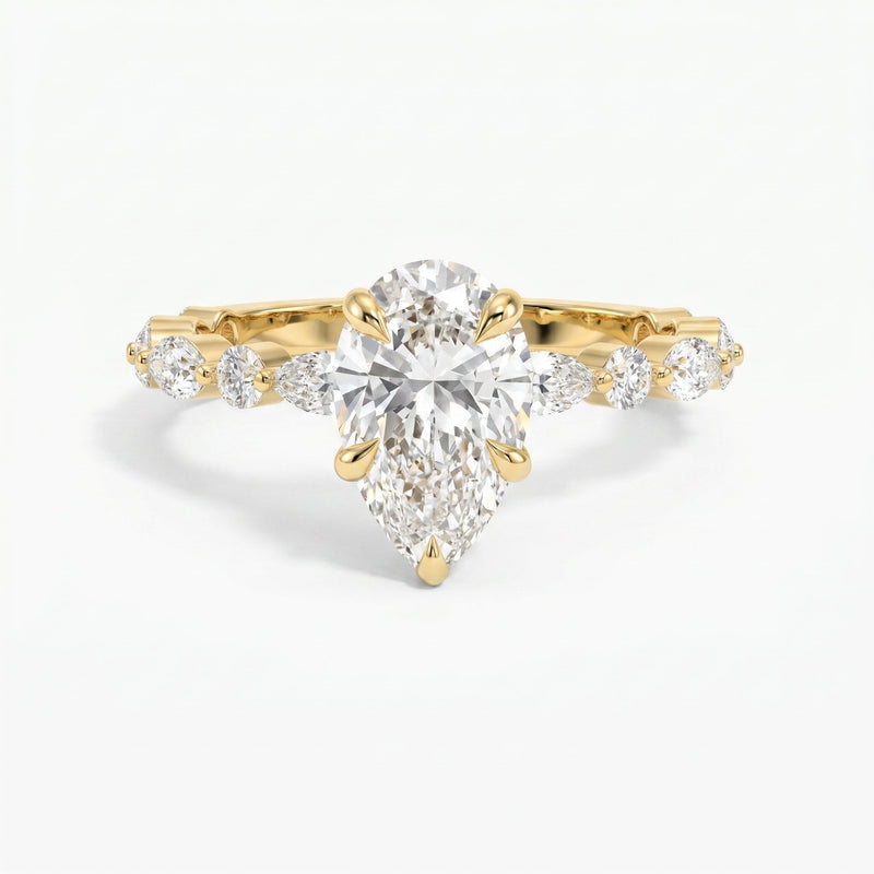 Elegant Pear Cut Diamond Side Stones Engagement Ring, view 1
