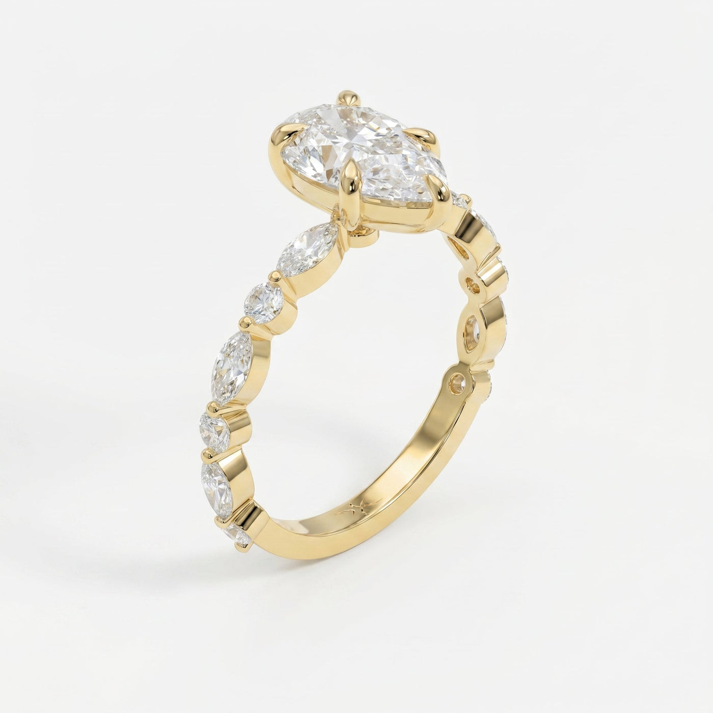 Elegant Pear Cut Diamond Side Stones Engagement Ring, view 3