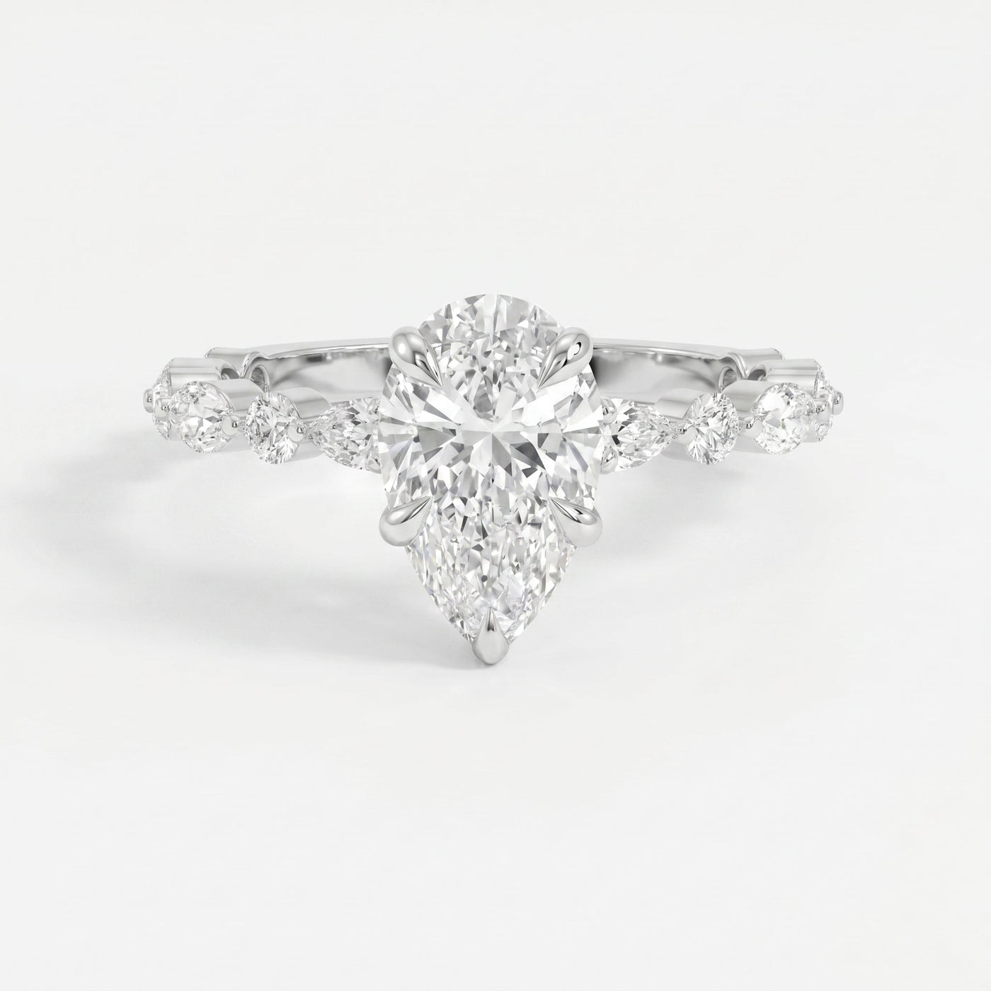 Elegant Pear Cut Diamond Side Stones Engagement Ring, view 6