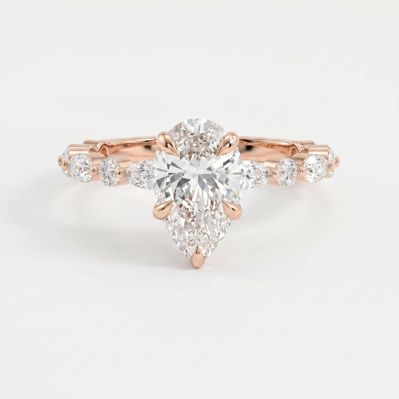 Elegant Pear Cut Diamond Side Stones Engagement Ring, view 7