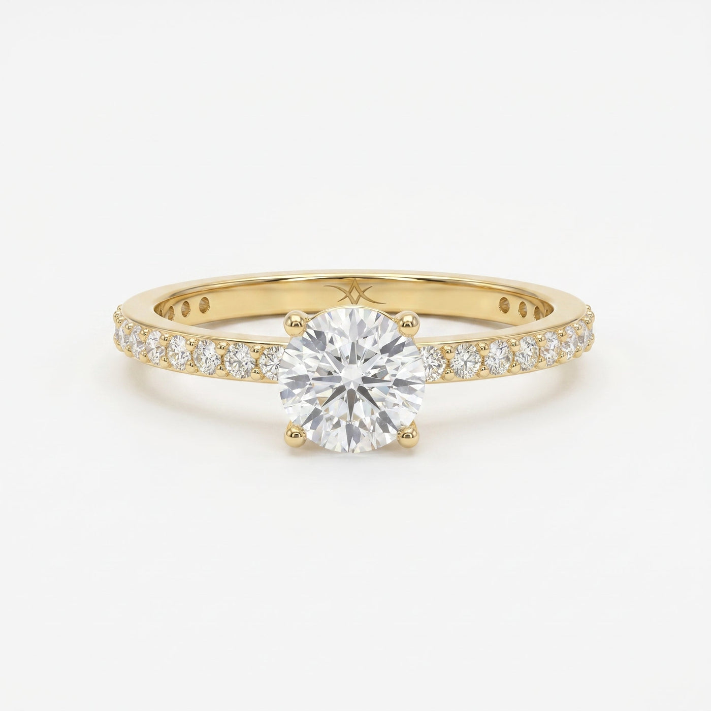 Round cut Side Stone diamond Engagement ring, view 1