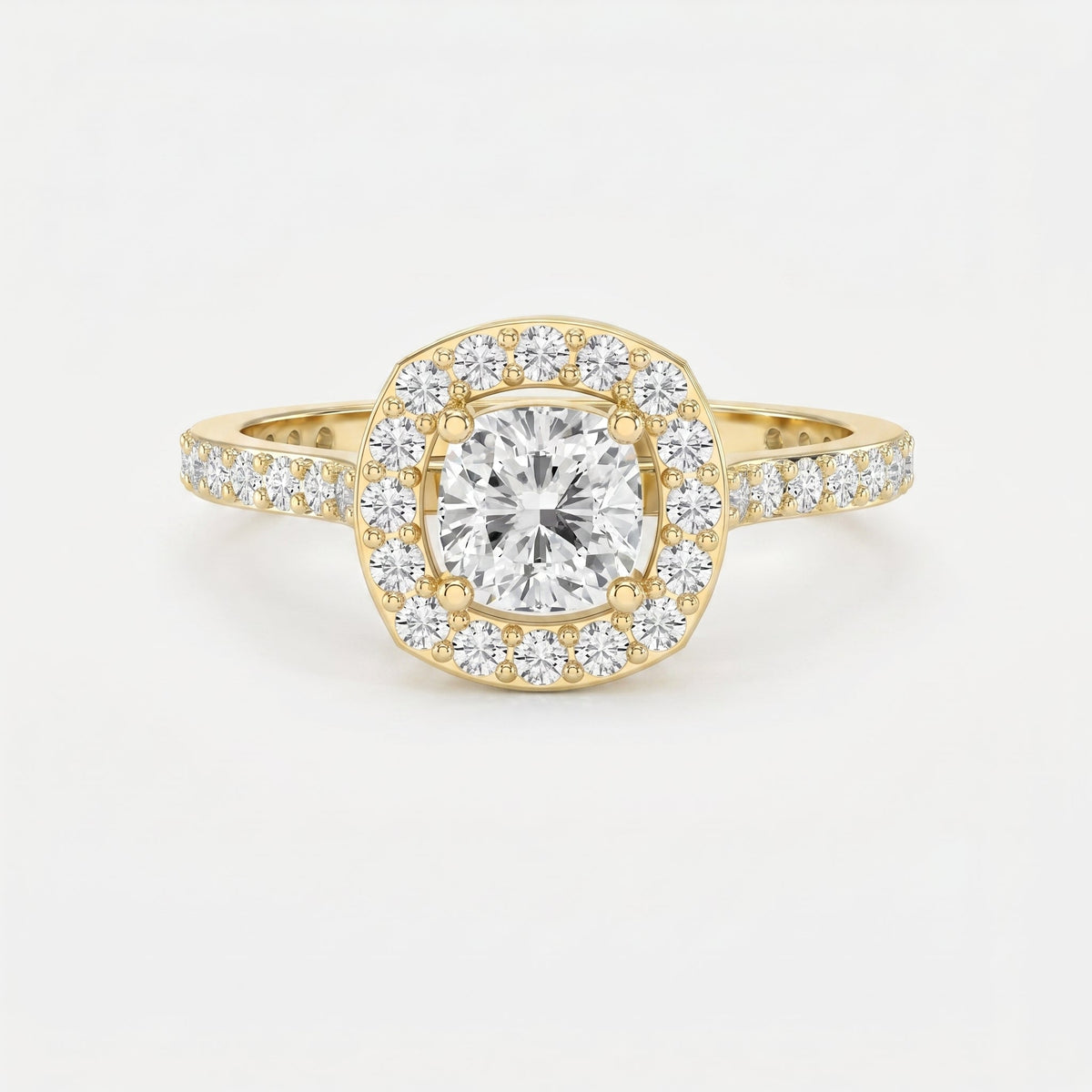 Elegant Cushion diamond Side Stone engagement ring, view 1