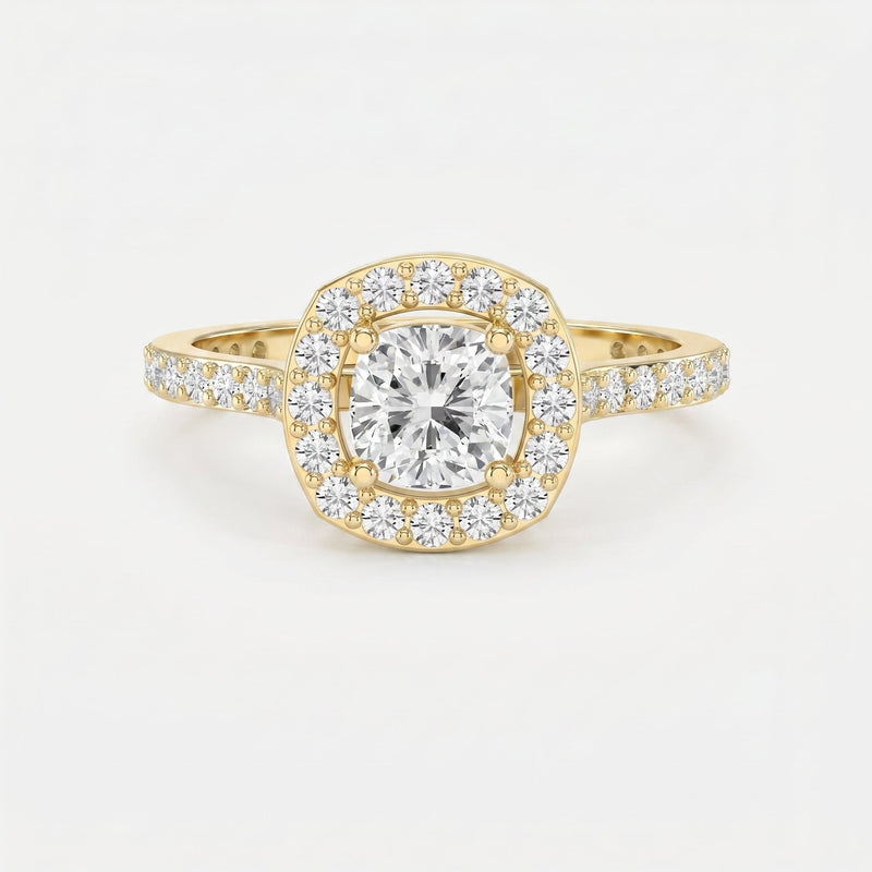 Elegant Cushion diamond Side Stone engagement ring, view 1