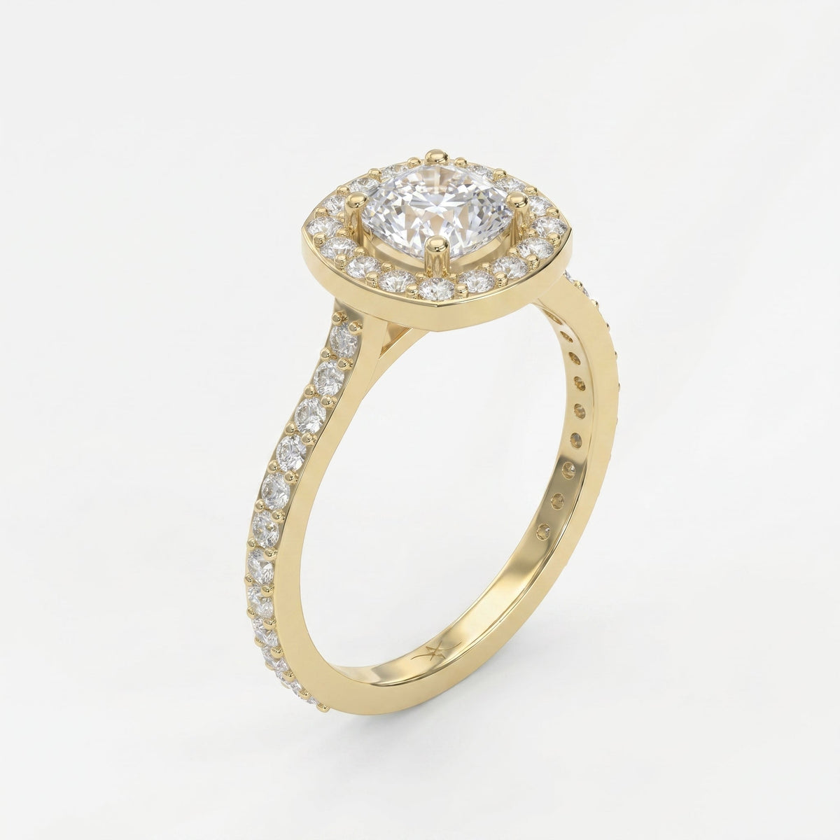 Elegant Cushion diamond Side Stone engagement ring, view 3