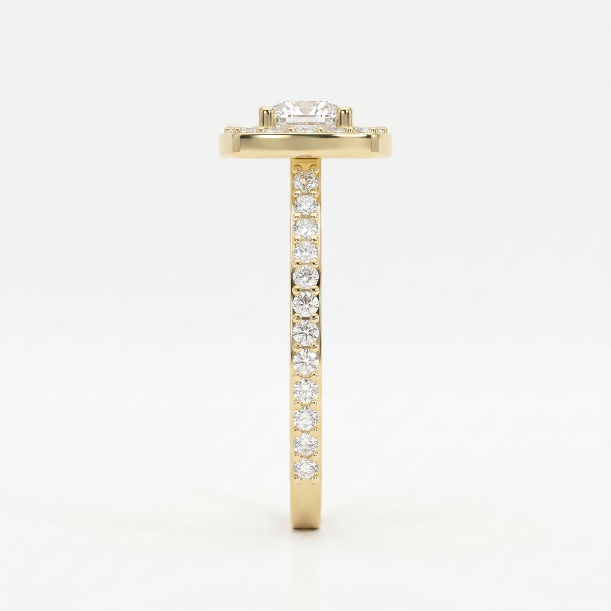 Elegant Cushion diamond Side Stone engagement ring, view 5