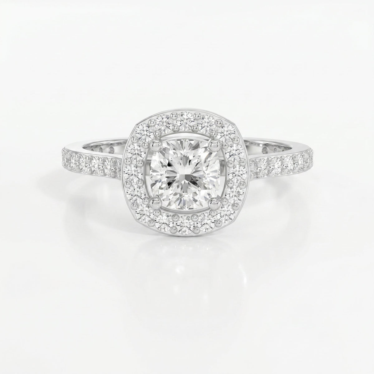 Elegant Cushion diamond Side Stone engagement ring, view 6