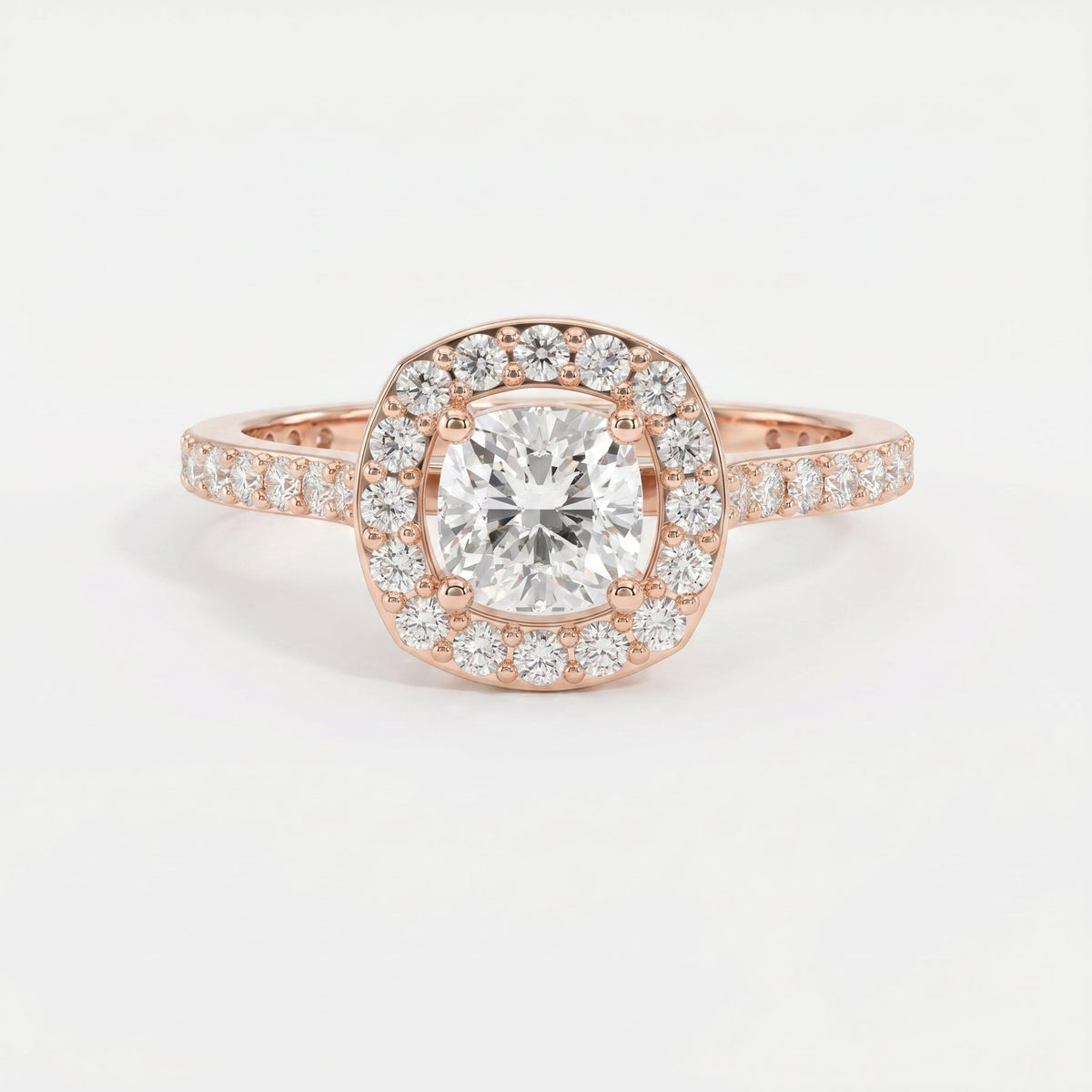 Elegant Cushion diamond Side Stone engagement ring, view 7