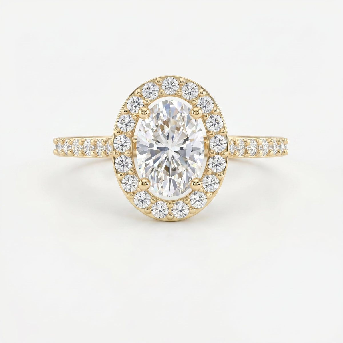 Elegant Oval Diamond Side Stone Pavé Engagement Ring, view 1