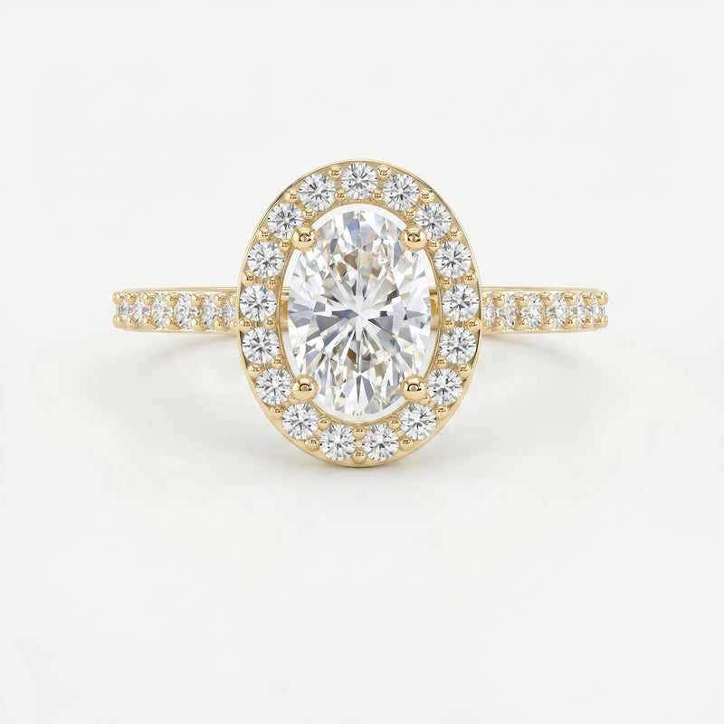 Elegant Oval Diamond Side Stone Pavé Engagement Ring, view 1