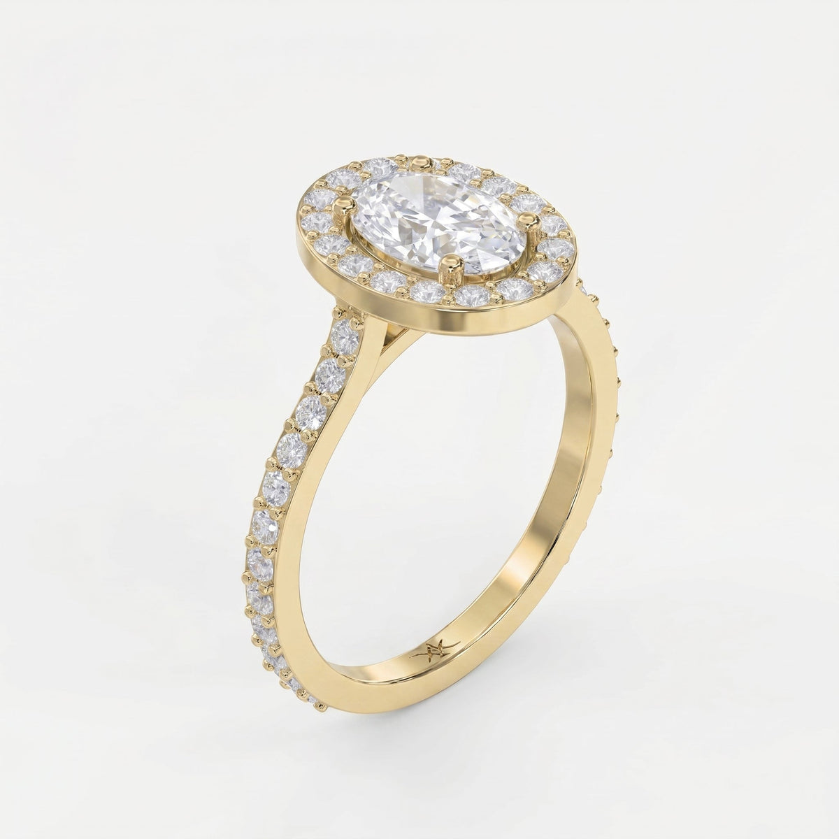 Elegant Oval Diamond Side Stone Pavé Engagement Ring, view 3