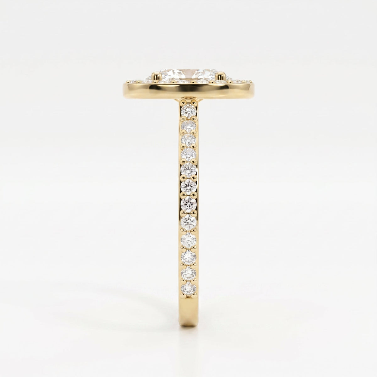 Elegant Oval Diamond Side Stone Pavé Engagement Ring, view 4