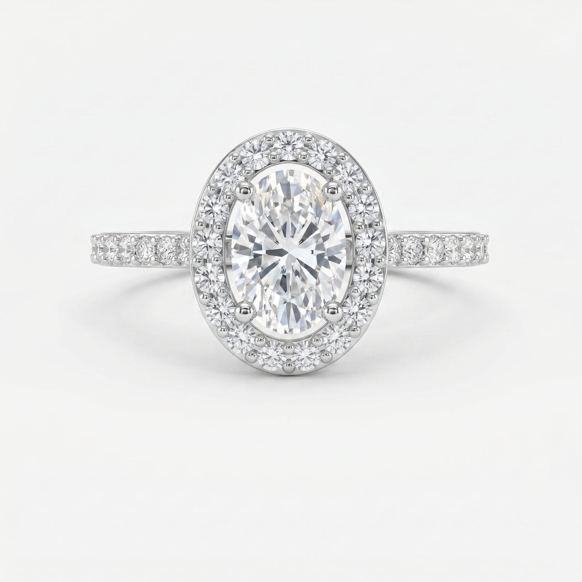 Elegant Oval Diamond Side Stone Pavé Engagement Ring, view 6