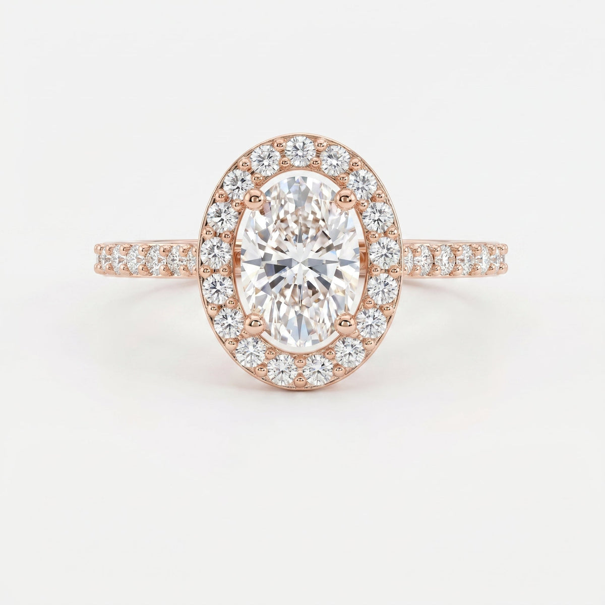 Elegant Oval Diamond Side Stone Pavé Engagement Ring, view 7