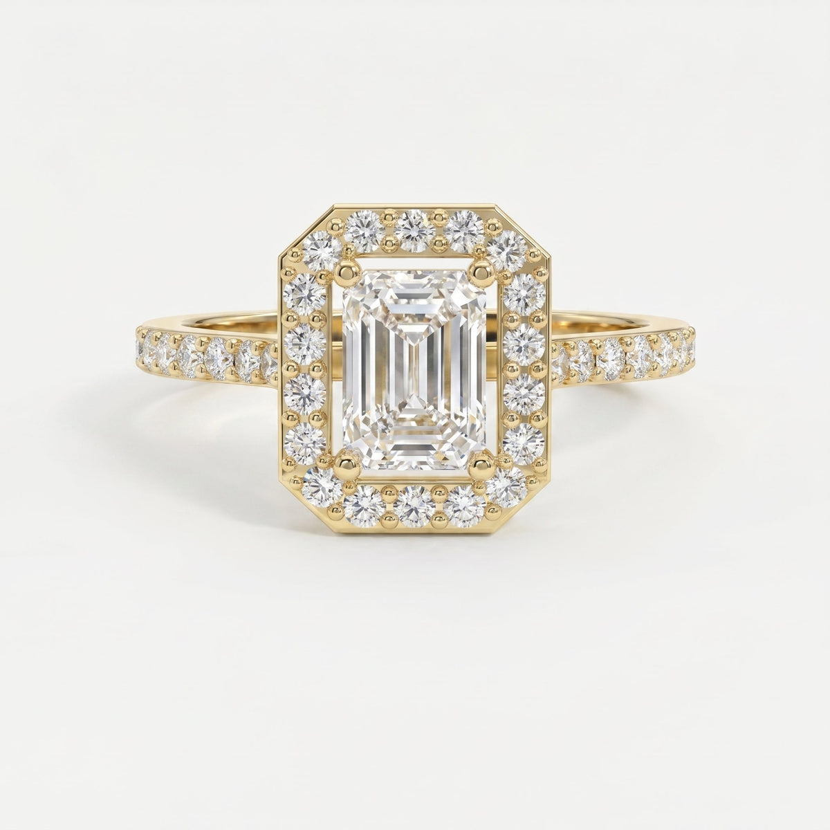 Emerald Cut Diamond Side Stone Pavé Engagement Ring, view 1