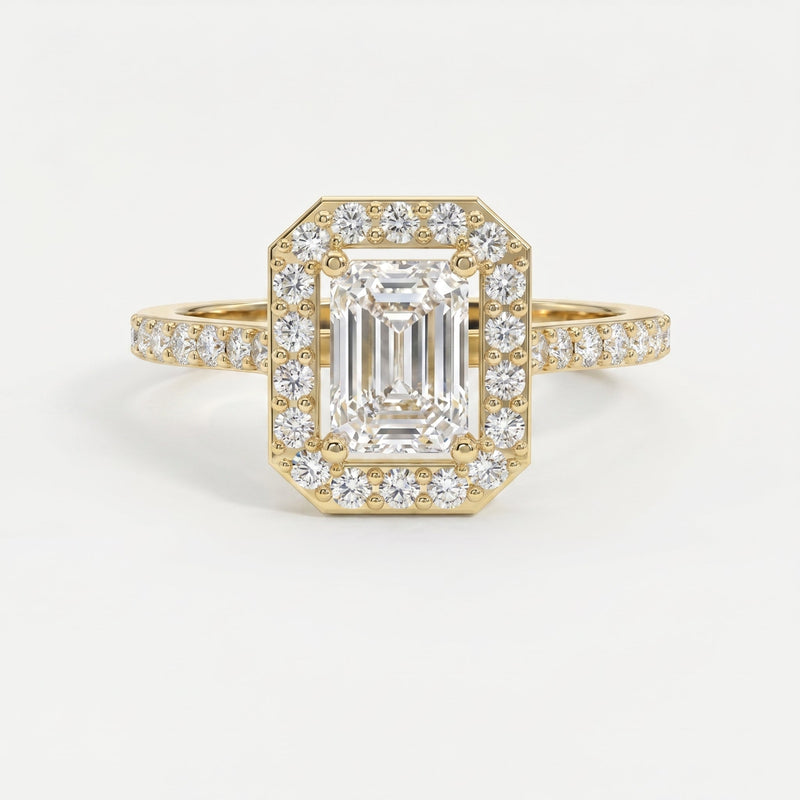 Emerald Cut Diamond Side Stone Pavé Engagement Ring, view 1