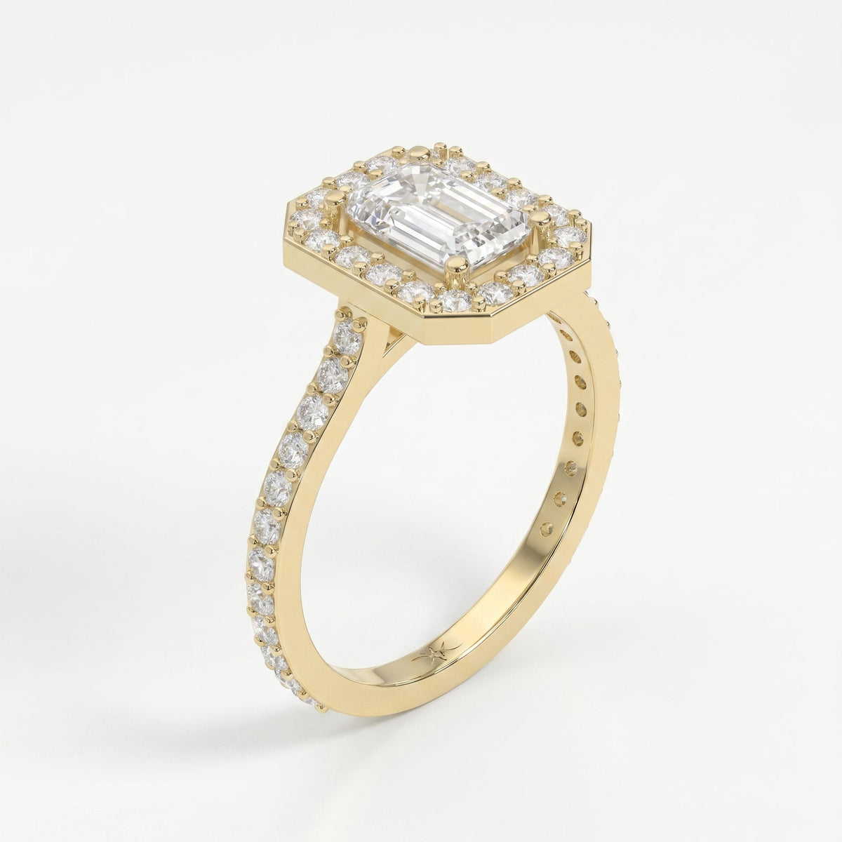 Emerald Cut Diamond Side Stone Pavé Engagement Ring, view 3