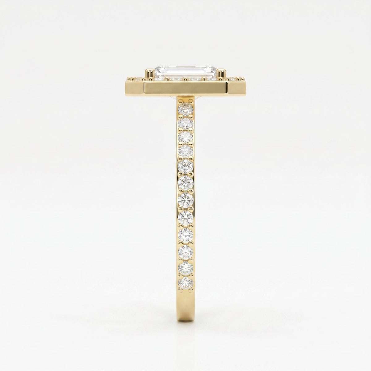 Emerald Cut Diamond Side Stone Pavé Engagement Ring, view 4