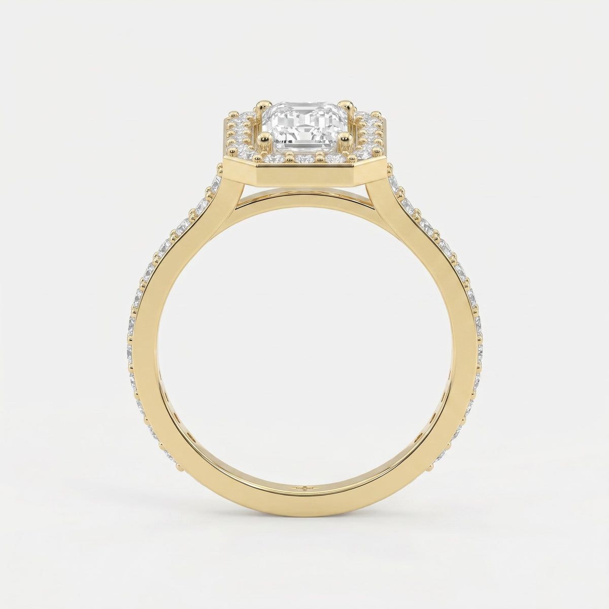 Emerald Cut Diamond Side Stone Pavé Engagement Ring, view 5