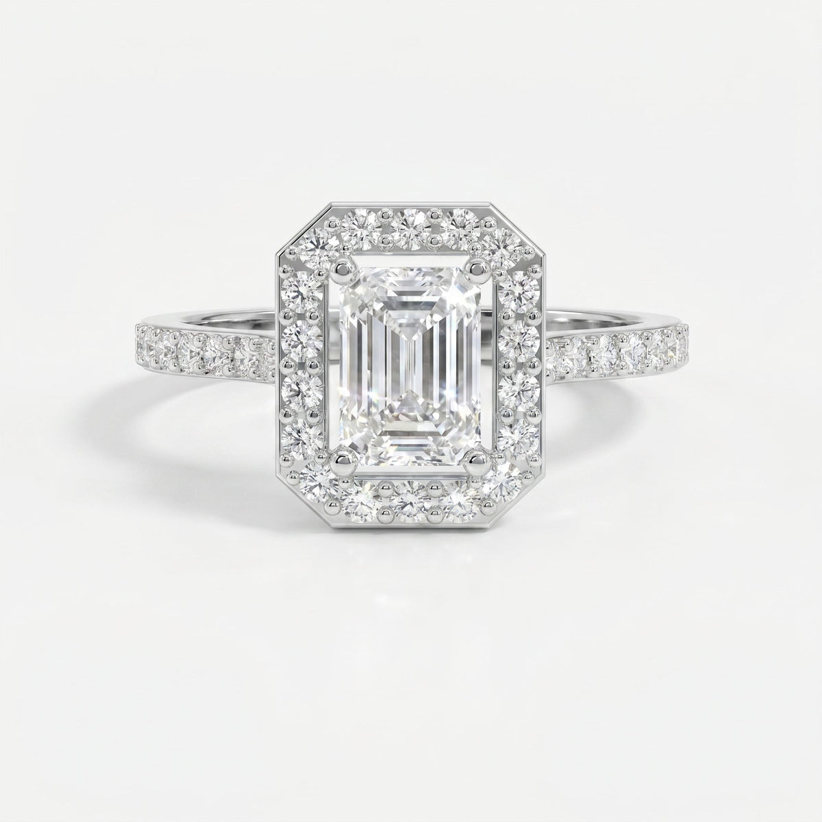 Emerald Cut Diamond Side Stone Pavé Engagement Ring, view 6