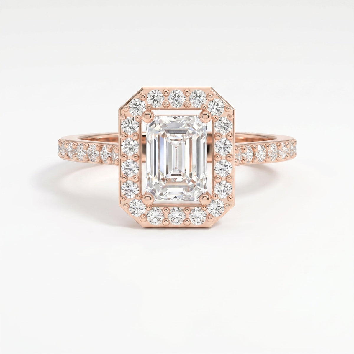 Emerald Cut Diamond Side Stone Pavé Engagement Ring, view 7