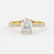 Oval Cut Diamond Side Stone Engagement Ring with Pavé Band, view 1