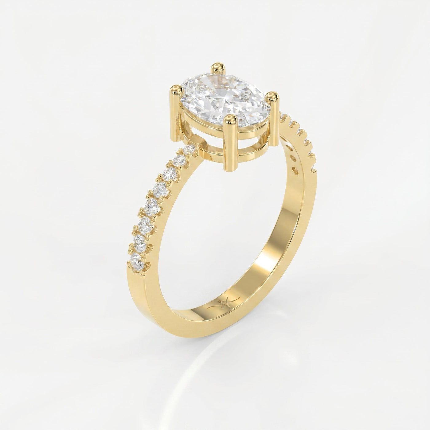 Oval Cut Diamond Side Stone Engagement Ring with Pavé Band, view 5